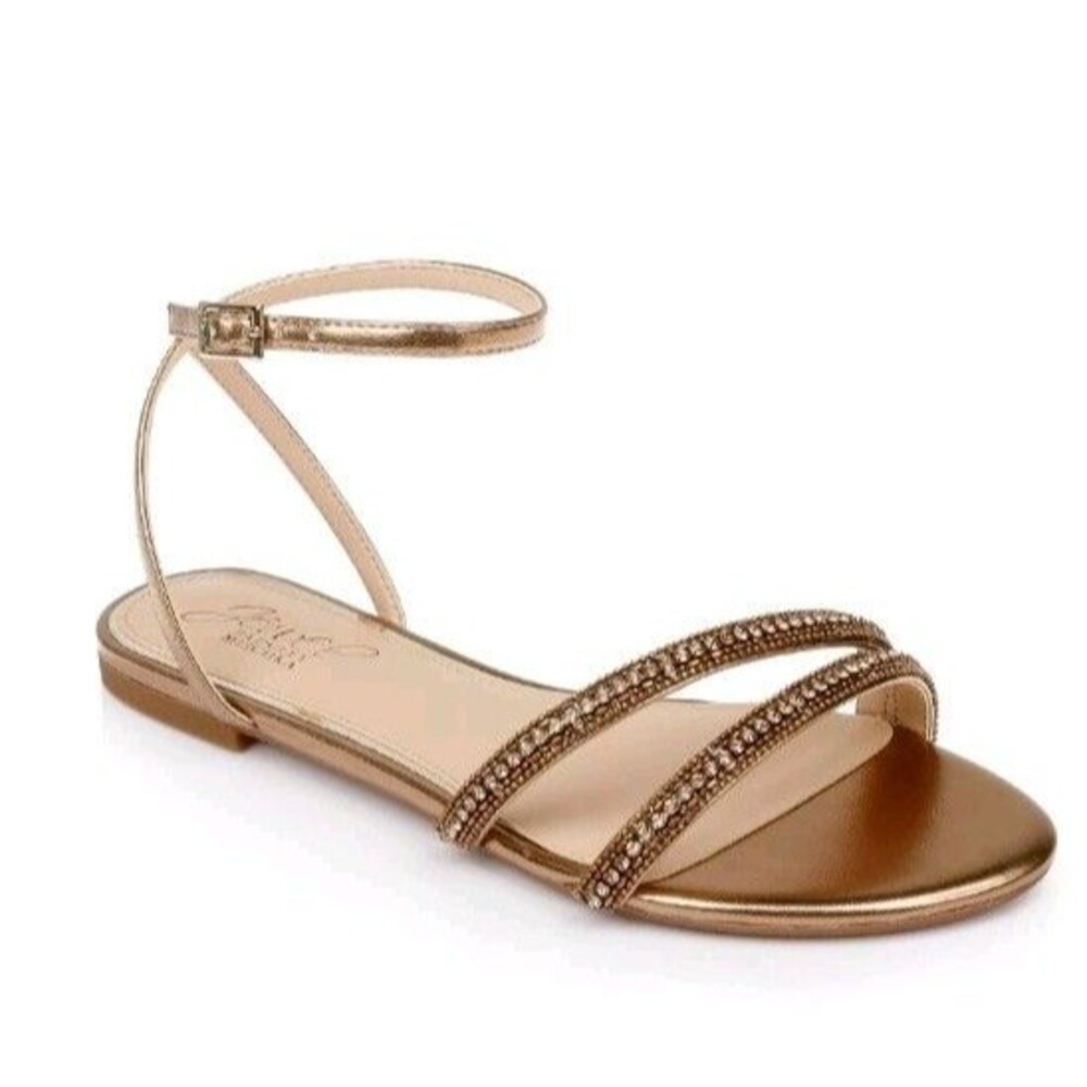 Jewel Badgley Mishcka Roslyn Metallic Flat Sandal with Crystals